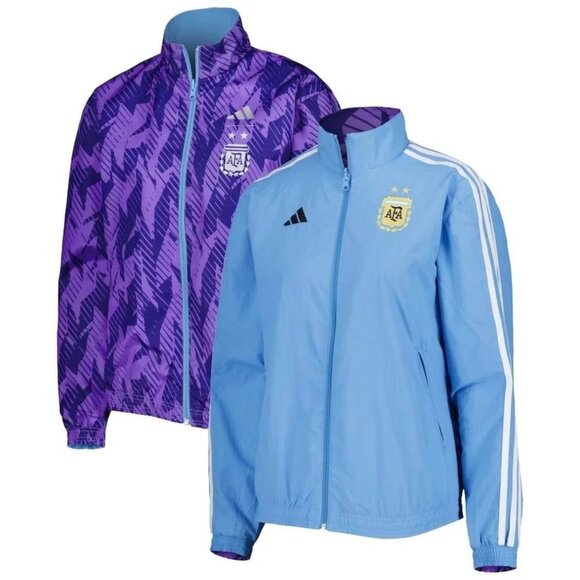 Adidas Argentina National Team Printed Zip-Up Stand Collar Reversible Jacket